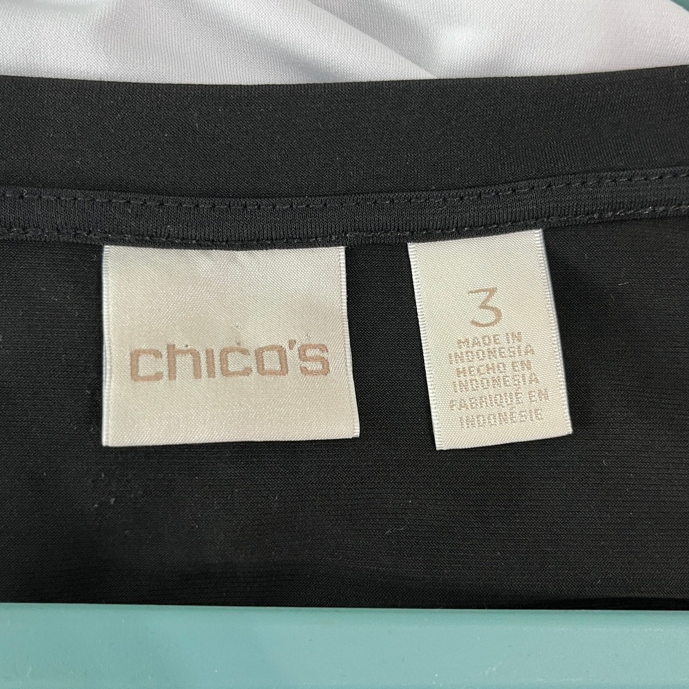 Chico's Top Womens Size 3 US XL White Black Colorblock Tunic Stretch Office Work - Picture 5 of 7